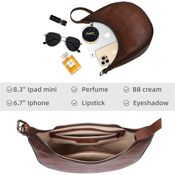 Leather Crossbody Bag Women Hobo Purse Lightweight Designer Shoulder Stylish Cre - Picture 5 of 7